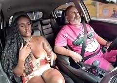 Brazilian TS Binho Ted Pounds Tina Yuzukis Ass in the Cars Passenger Seat During Epic