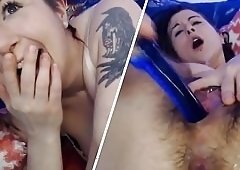 Hairy Exhibitionist Dildo Suck And Squirt (Super Hairy)