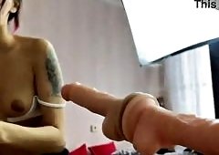 College Student Pantera Nika Performs Intense Blowjob Training and Dildo Sucking in Reflective Mirror