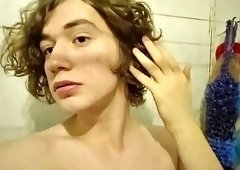 Gay twink masturbates in the bathroom and shows his delicious legs Galina Stop