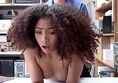 Ebony teen gagged and loudly fucked in shoplifting perversions