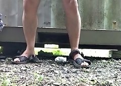 Nude public cumshot on the side of the road