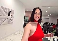 Lucy Lotua Red Halter Dress Gape Spreads Cheeks for Hardcore Pounding